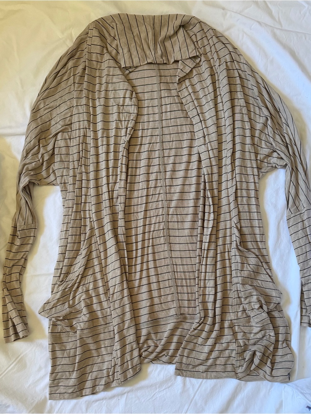 prAna Beige Tan Striped Open-Front Draped Cardigan
